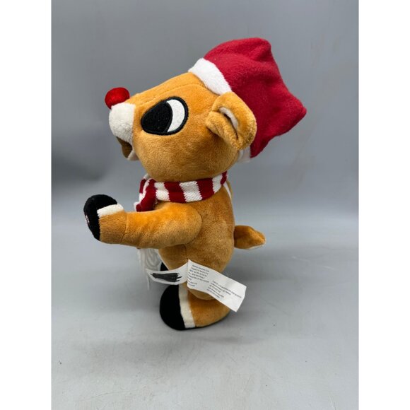 Gemmy Rudolph The Red-Nosed Reindeer Plush Toy With Santa Hat & Scarf 13' READ - Picture 4 of 9